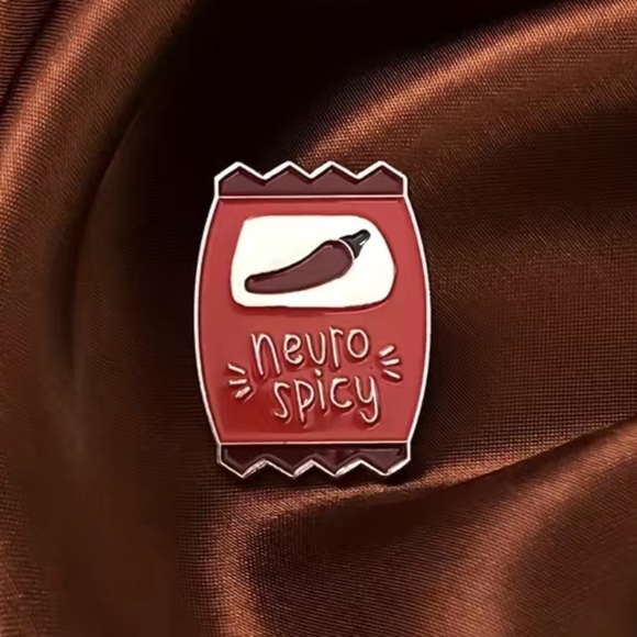 3/$25 “Neuro Spicy” Hit Sauce Packet Pin Badge Brooch UNISEX Hot Pepper - Picture 6 of 10